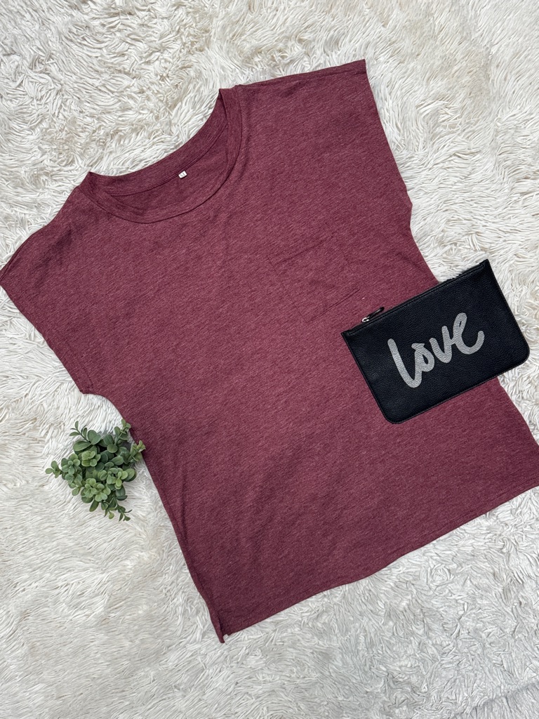 Boutique Cap Sleeve Crewneck Top Maroon